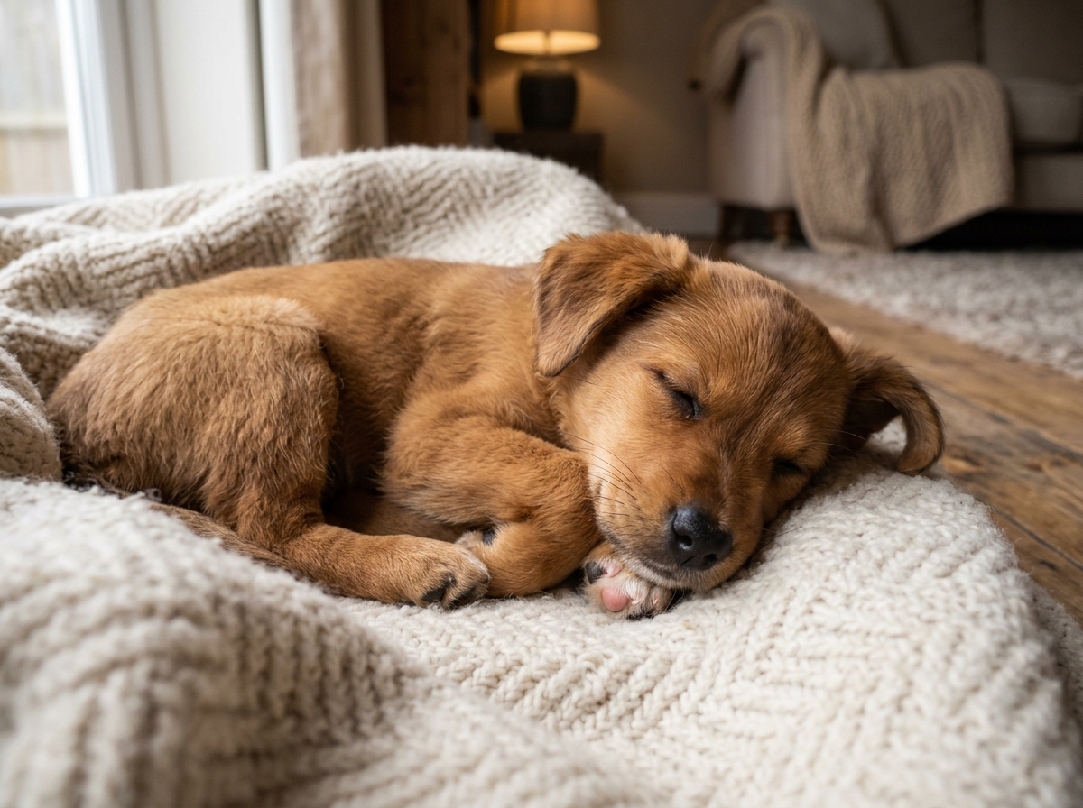 Sweet honey mongrel puppy Bunga resting calmly